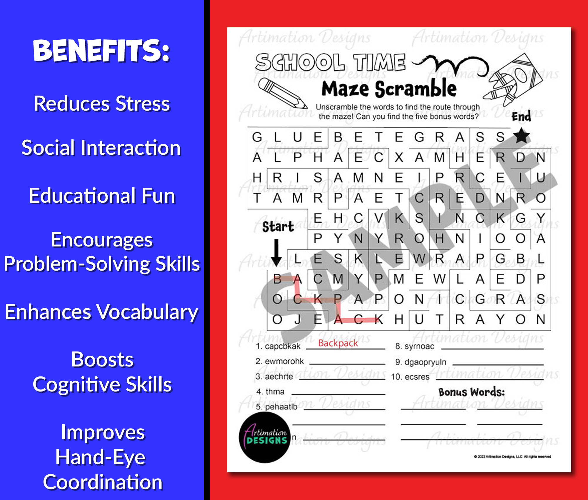 Back to School Maze Puzzle | First Day of School | Word Scramble ...