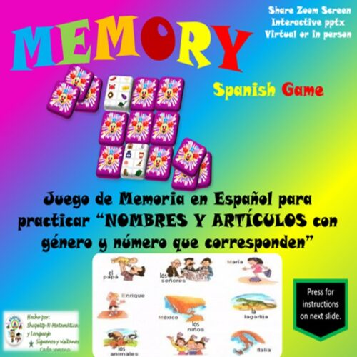 Spanish Interactive Memory Game to Practice Nombres con sus Articulos/ Nouns and Articles's featured image