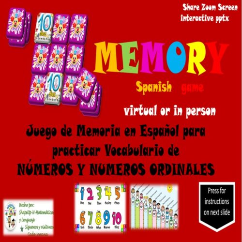 Spanish Interactive Memory Game to Practice Los Numeros y Orden/ Numbers and Order's featured image