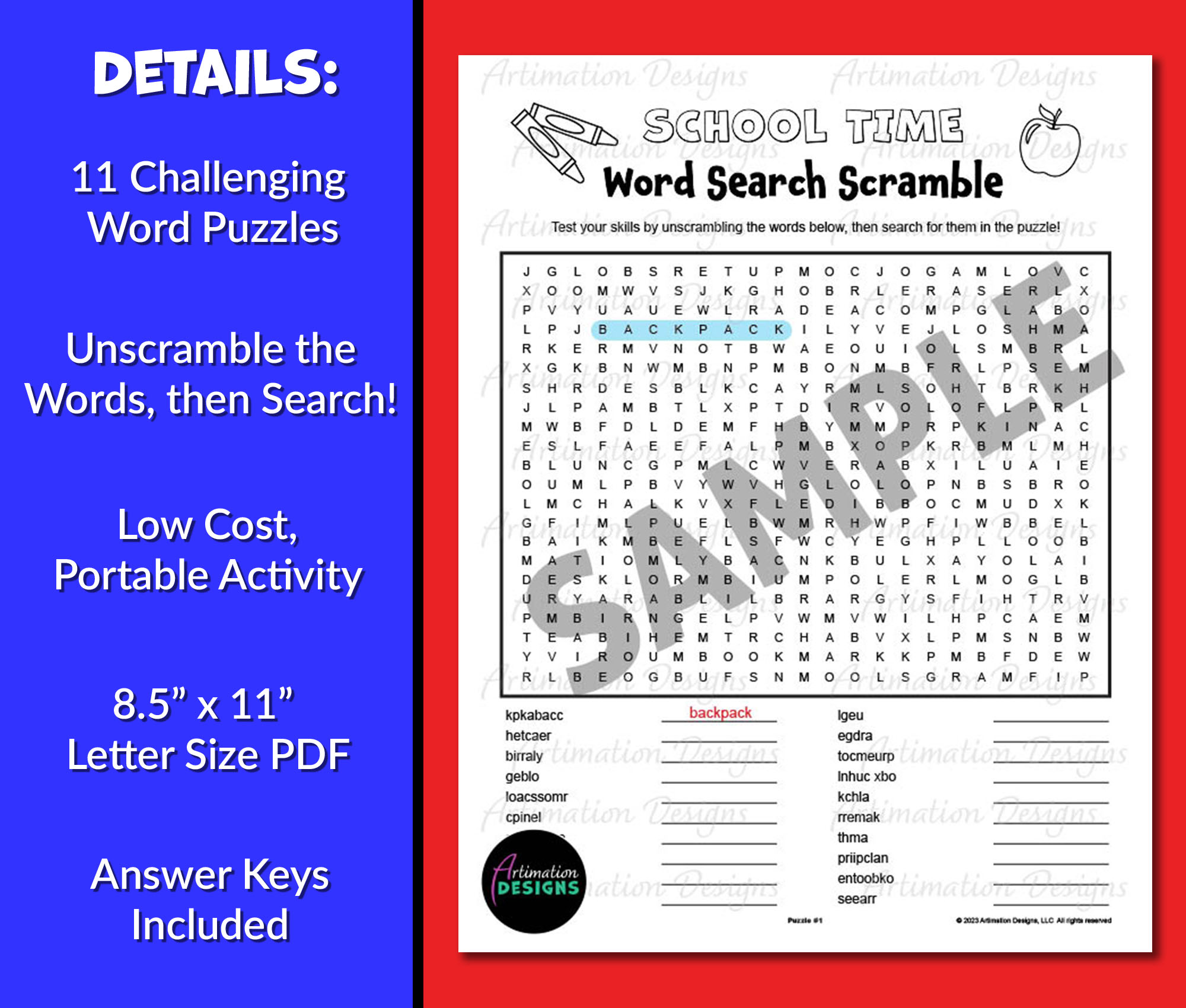 Back to School Word Search | Word Scramble | First Day of School ...
