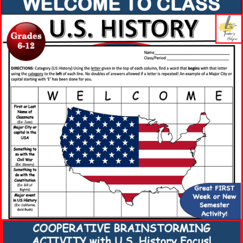 U.S. History: A WELCOME to Class Cooperative Brainstorming Activity (Grades 6-12)'s featured image