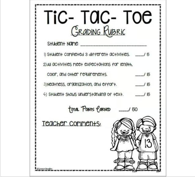Reading Response Non Fiction Tic Tac Toe Menu Choice Board - Classful