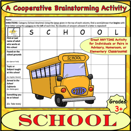 SCHOOL- A Fun Cooperative Brainstorming Activity for Advisory, Homeroom ...