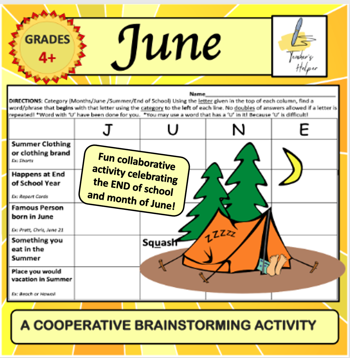 JUNE- A Summer/Months of the Year/End of School Year Cooperative