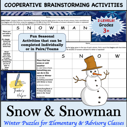SNOW & SNOWMAN: 2 Fun WINTER Cooperative Brainstorming Activities (Advisory/Homeroom-Grades 3+)'s featured image