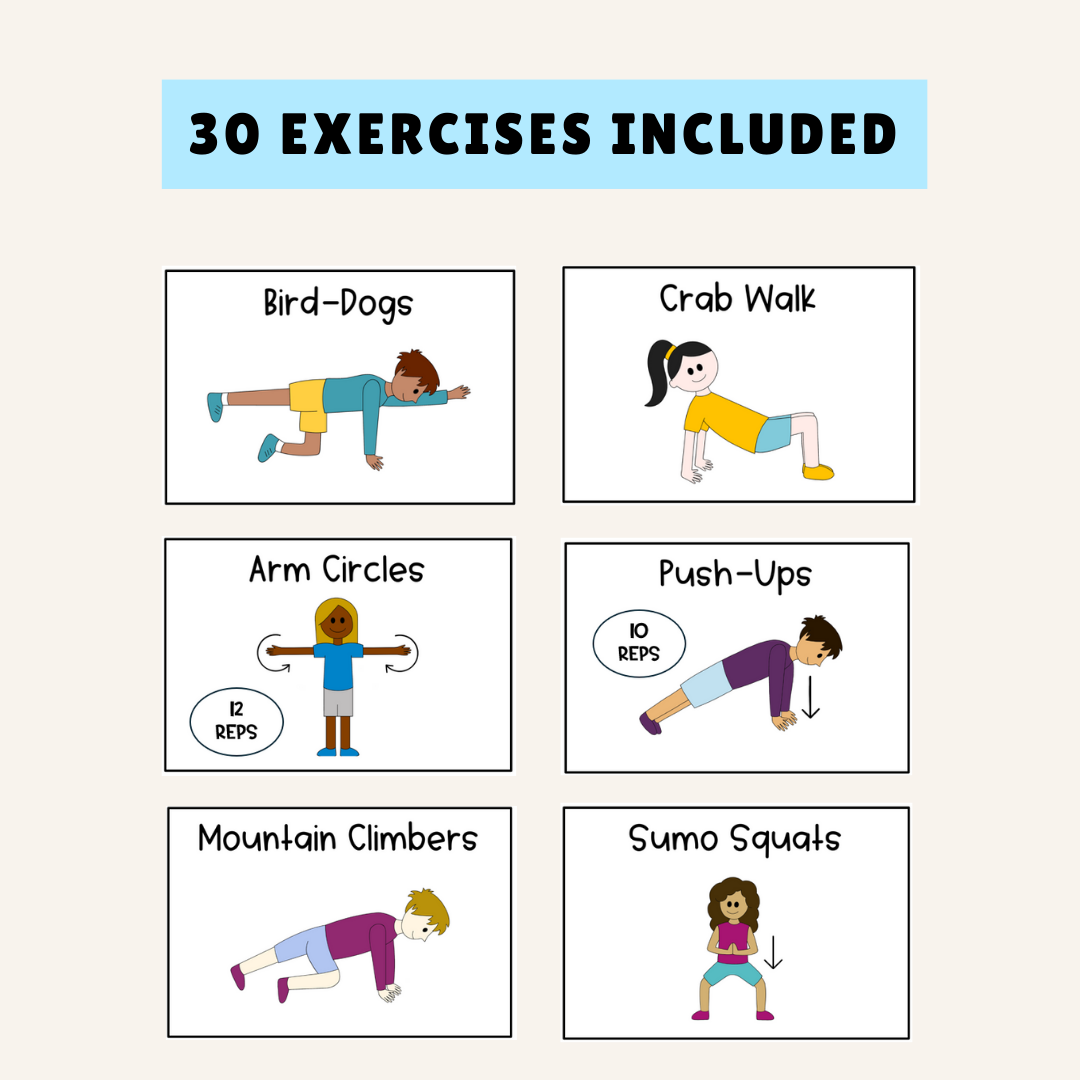 30 Exercise Task Cards with Editable Repetitions - Classful