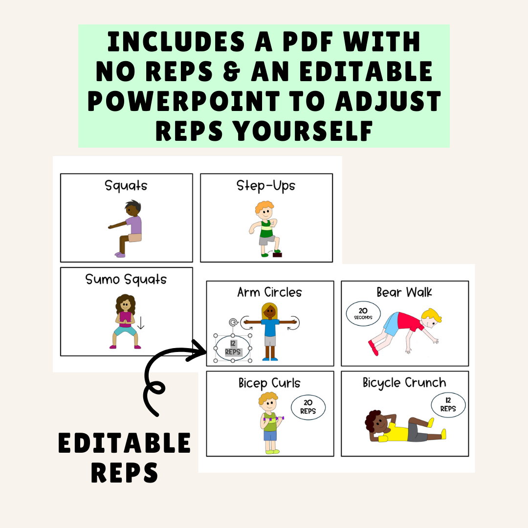 30 Exercise Task Cards with Editable Repetitions - Classful