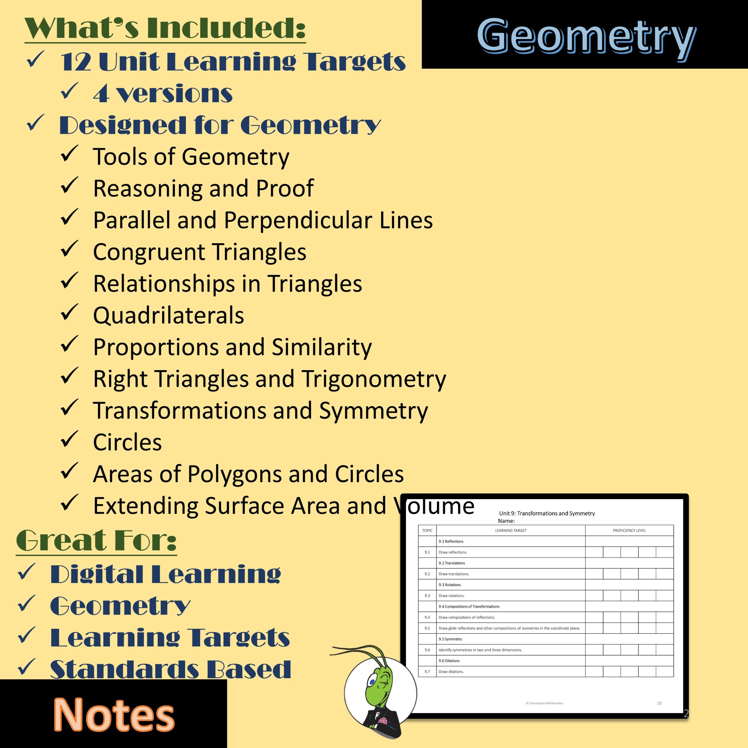 Geometry Learning Targets for Standards Based Grading - Classful