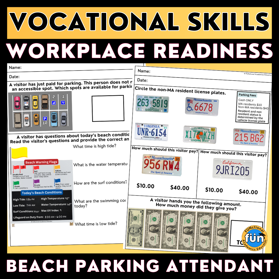 beach-parking-attendant-vocational-skills-worksheets-workplace-readiness-job-skills-summer-classful for Free Printable Job Readiness Worksheets Beach Parking Attendant - Vocational Skills Worksheets - Workplace Readiness - Job Skills - Summer - Classful for Free Printable Job Readiness Worksheets