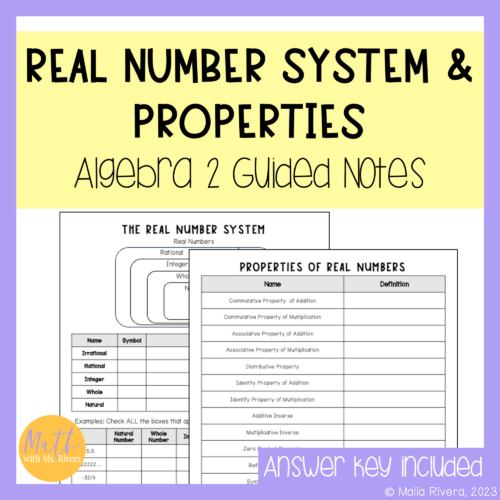 The Real Number System & Properties of Real Numbers Review Guided Notes for Algebra 2's featured image