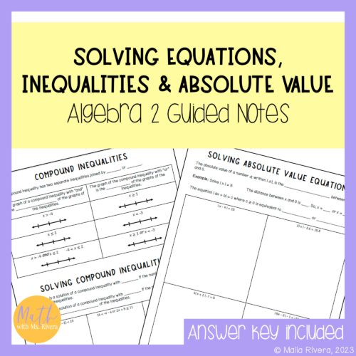 Solving Equations, Inequalities & Absolute Value Guided Notes Bundle for Algebra 2's featured image
