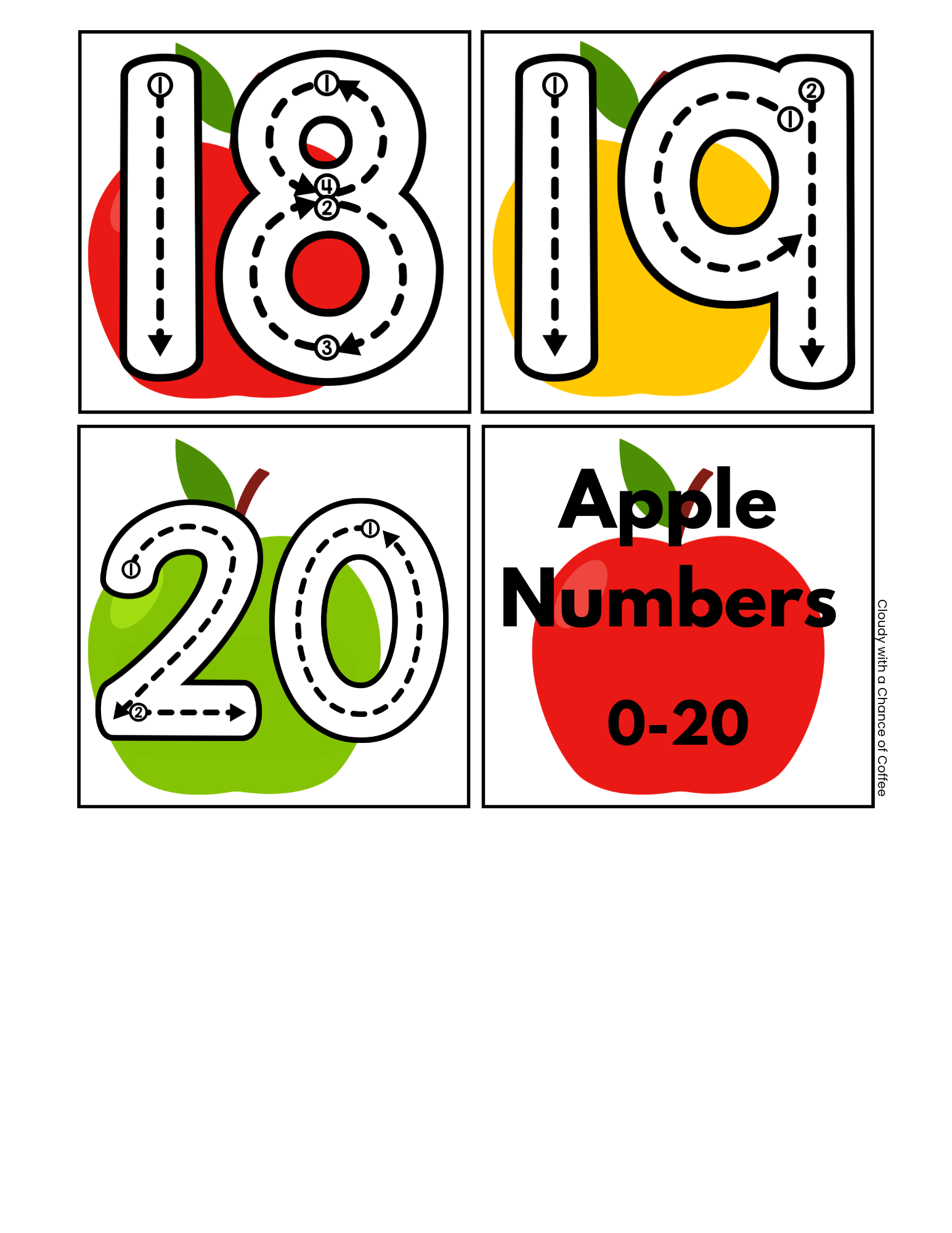 Apple Number Tracing Cards 0-20 - Classful