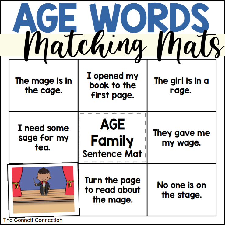 Age Example Words AGE Words Matching Mats - Classful