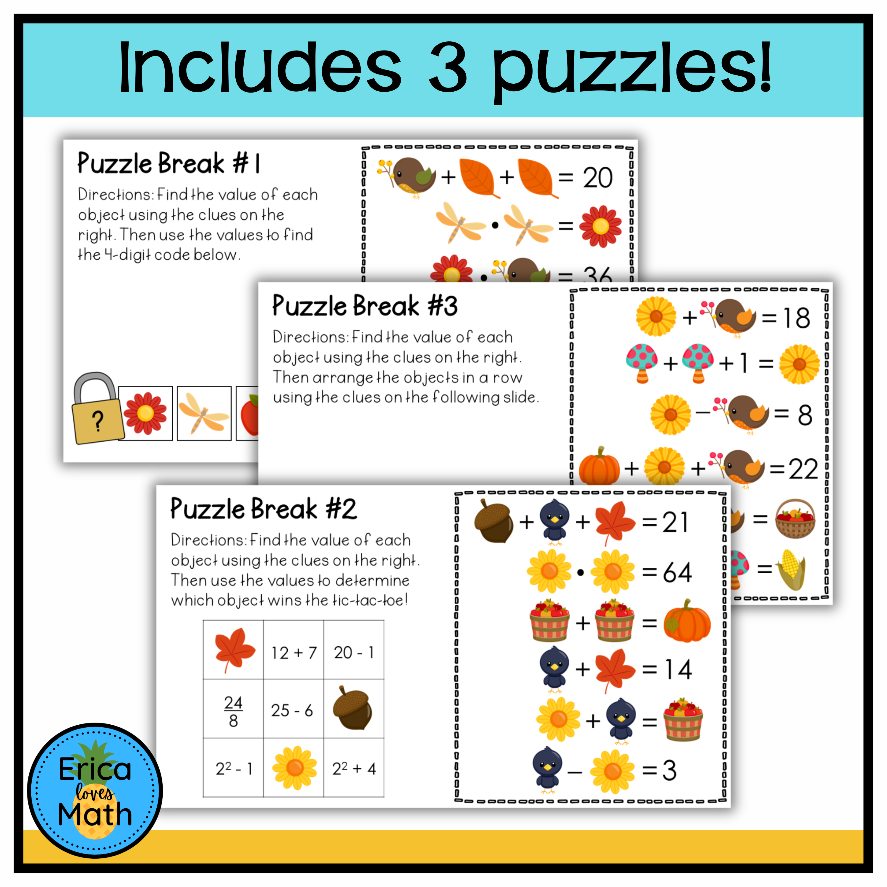 Math Logic Puzzle Activity for Fall or Autumn Brain Break - Classful