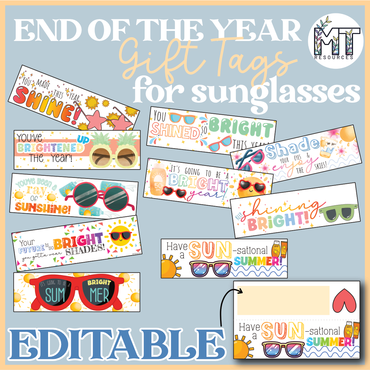 EDITABLE End of the Year Gift Tags Sunglasses | Your Future is Bright ...