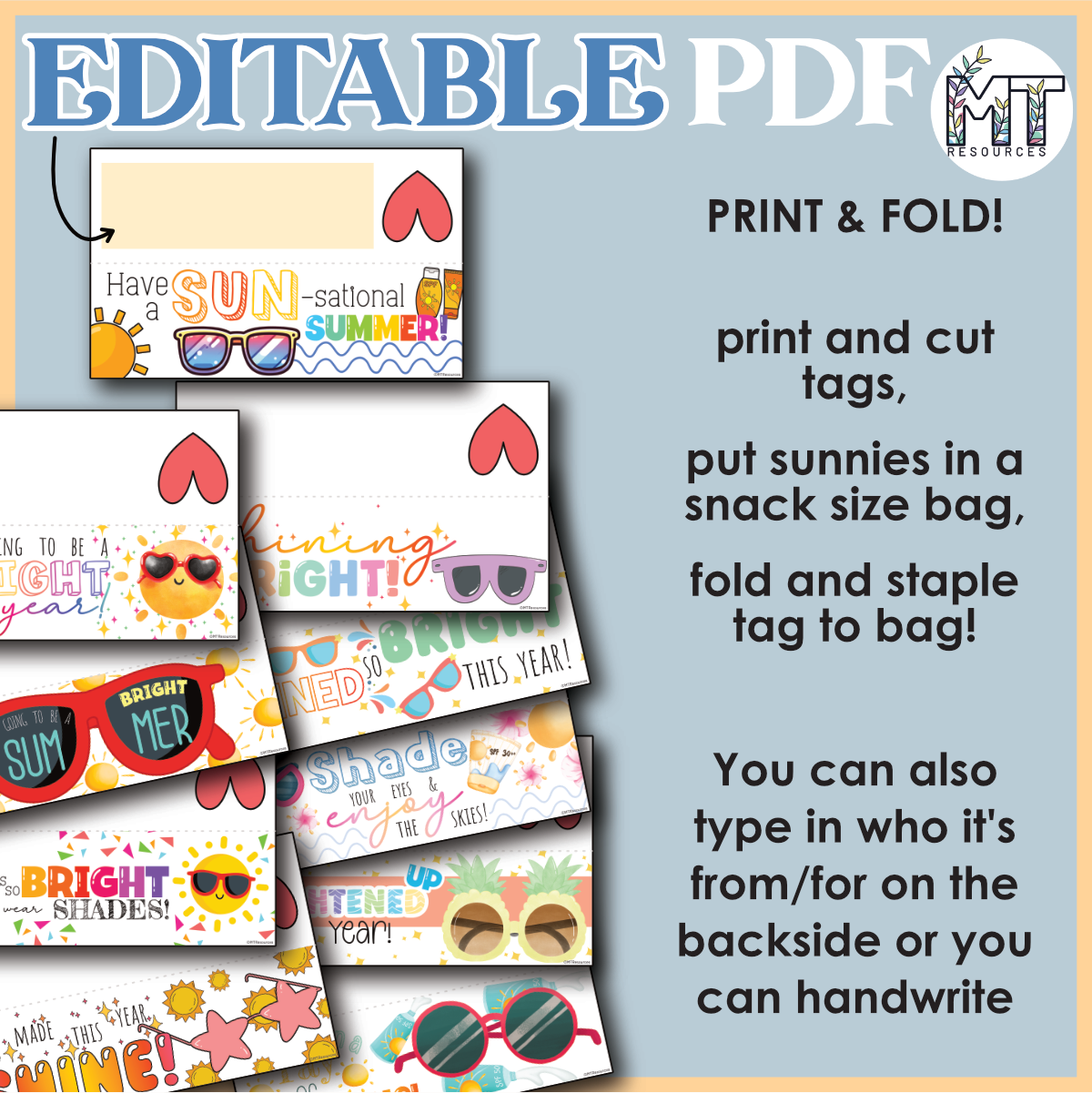 EDITABLE End of the Year Gift Tags Sunglasses | Your Future is Bright ...