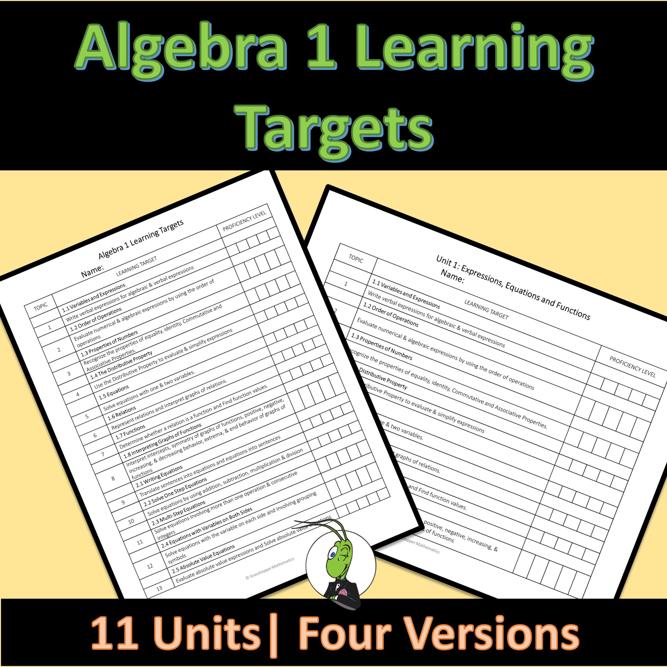 Algebra 1 Learning Targets for Standards Based Grading - Classful