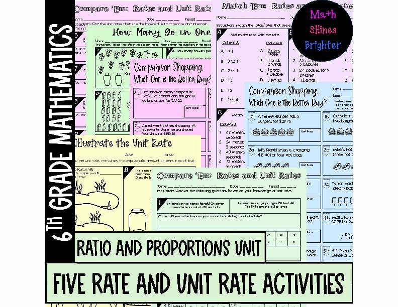 6th Grade Math - Five Rate and Unit Rate Activities - Classful