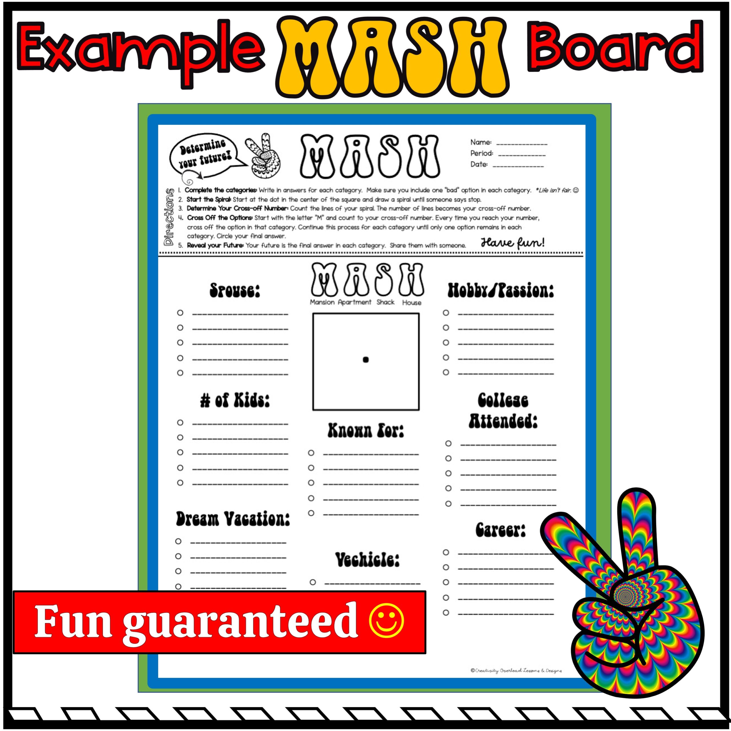 MASH Game- Back to School Get to Know You Activity for Upper Grades ...