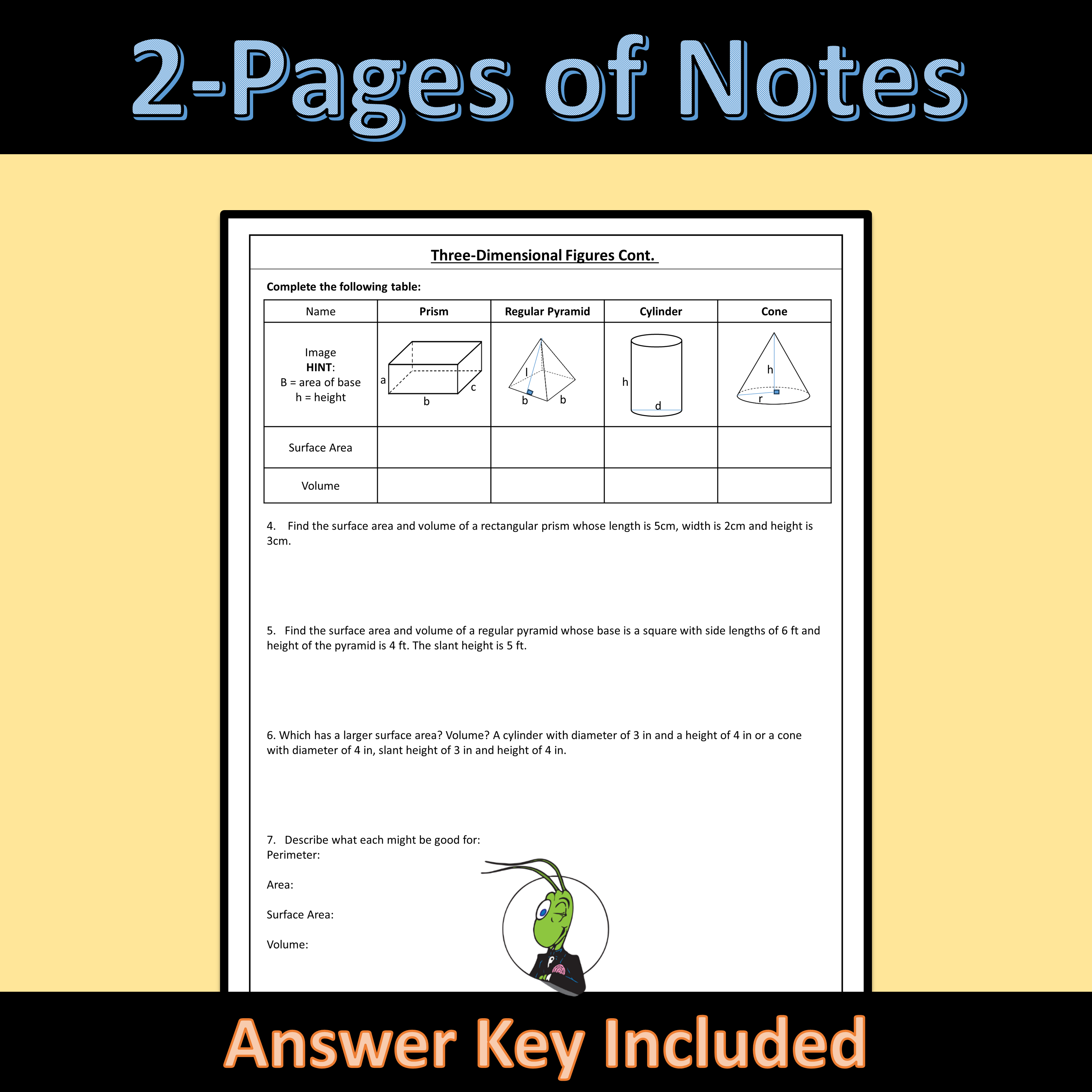 Three-Dimensional Figures Guided Notes 3D | Tools for Geometry Unit ...