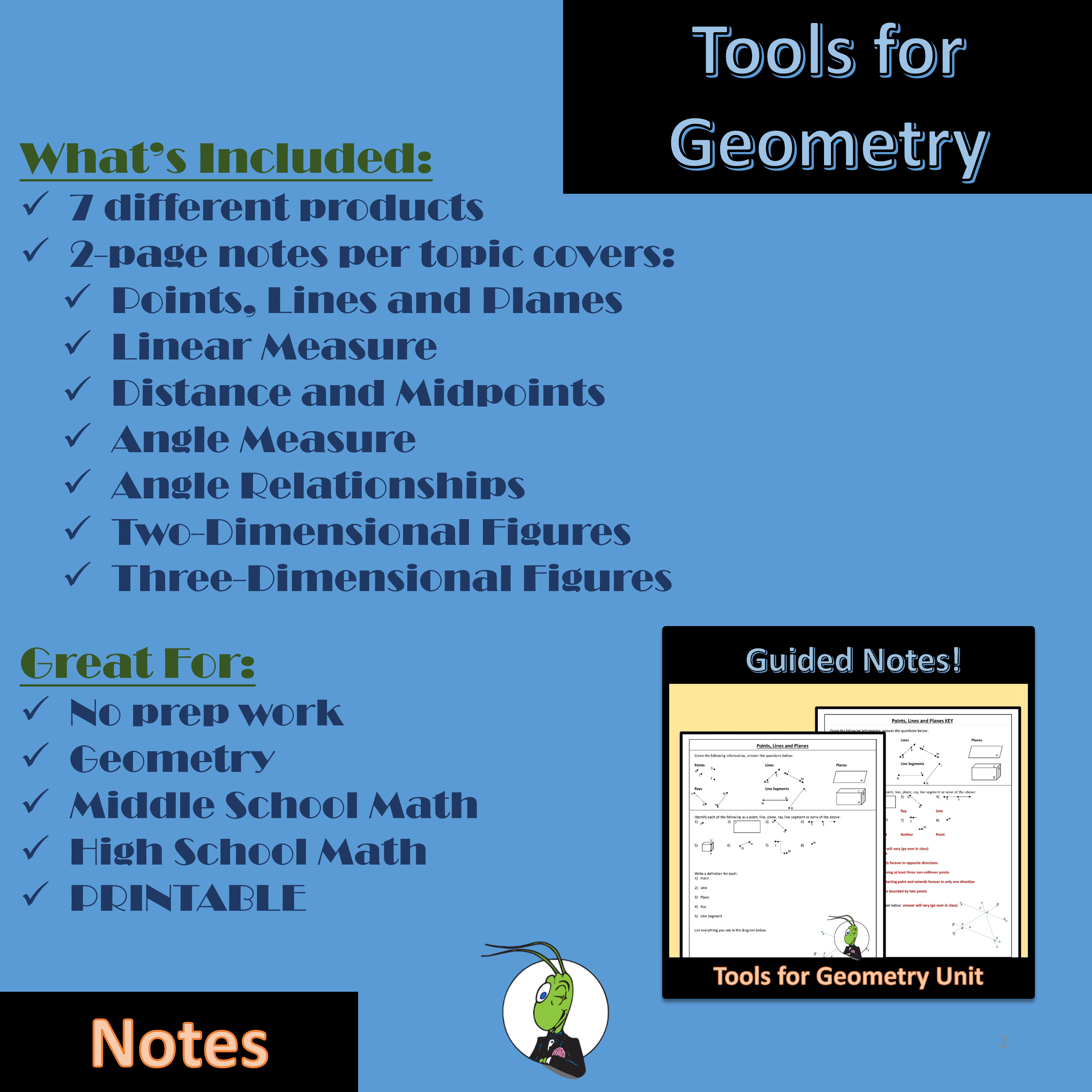 Geometry Nots Tools for Geometry Guided Notes for Geometry Unit 1 - Classful