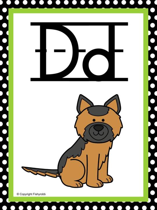 ALPHABET POSTERS Bold Brights Black and White Polka Dot Classroom