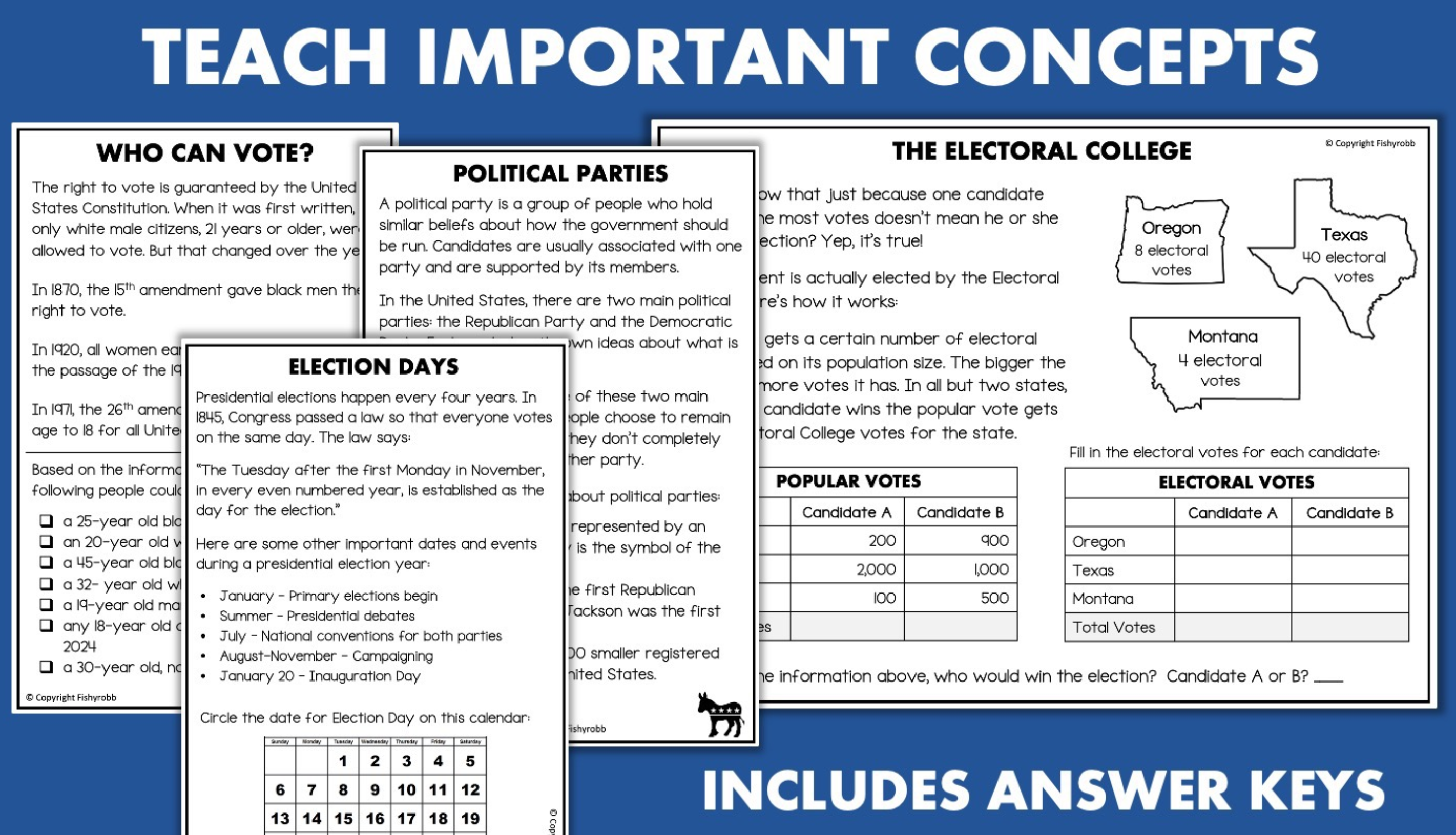 Mock Election Day Kit Classroom Voting Activity Worksheets Vocabulary ...
