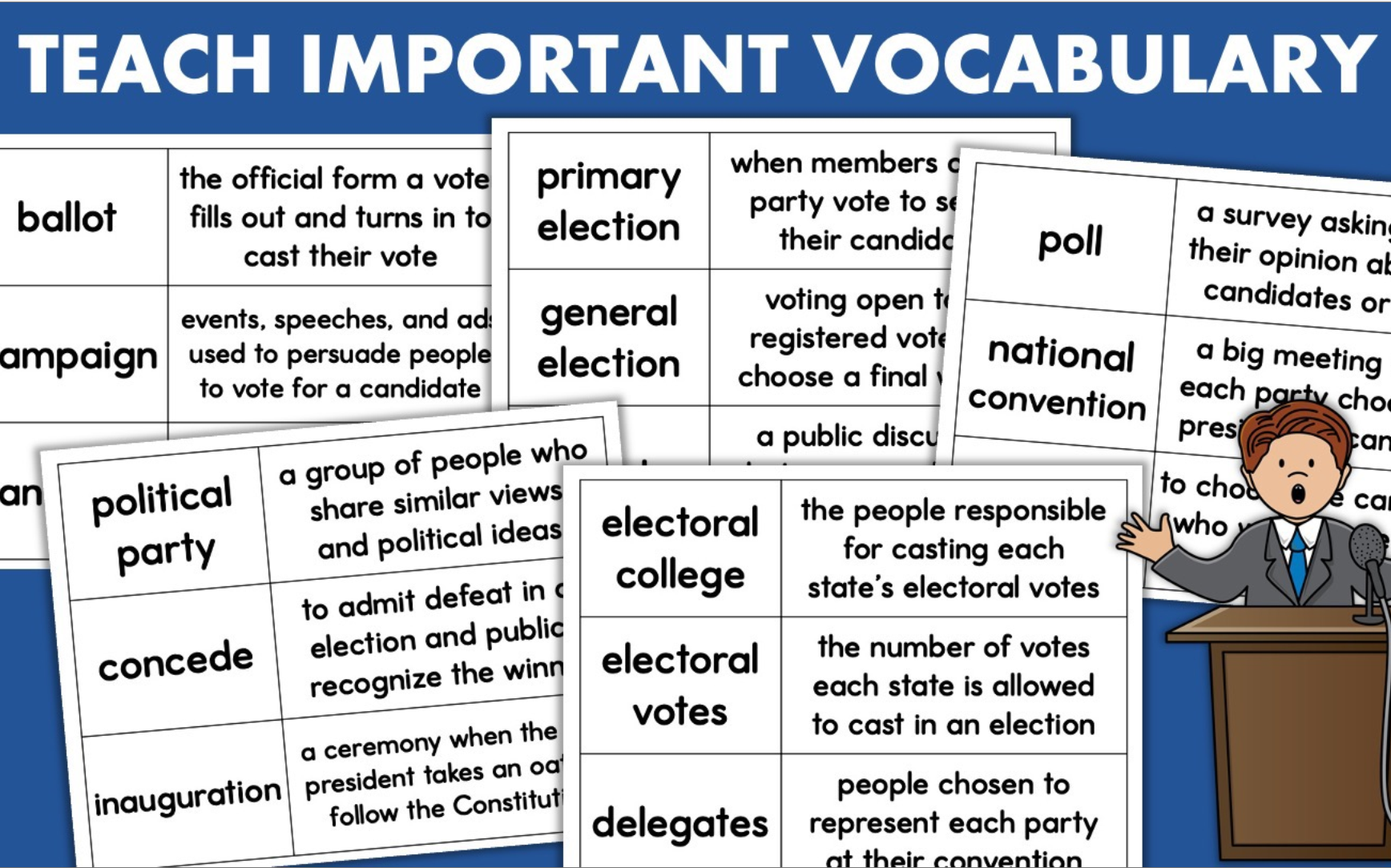 Mock Election Day Kit Classroom Voting Activity Worksheets Vocabulary ...