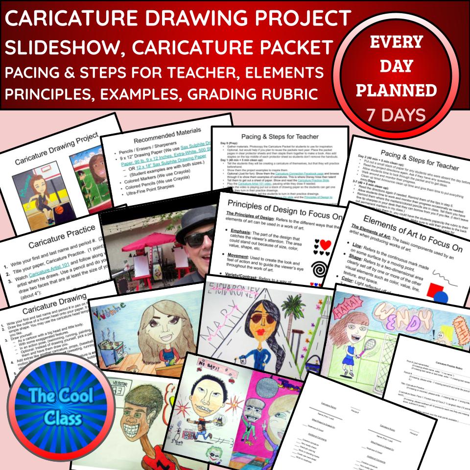 Caricature Drawing Project Slideshow + Caricature Template Packet & Art ...