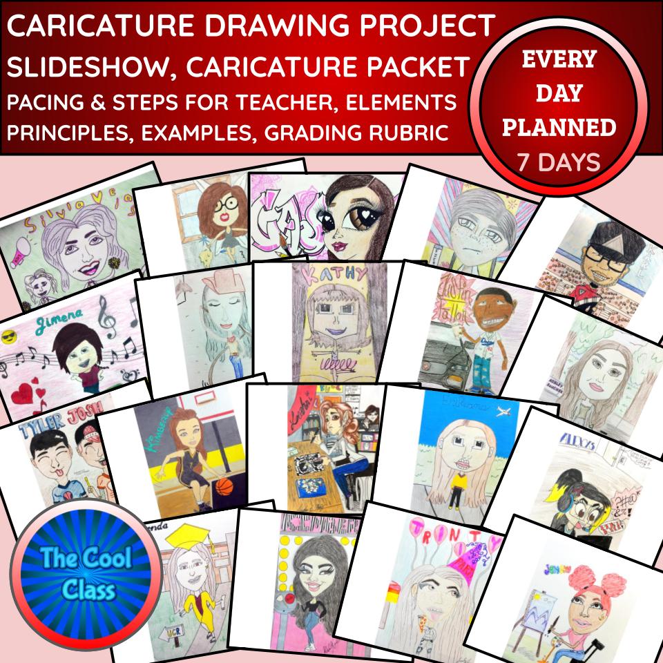 Caricature Drawing Project Slideshow + Caricature Template Packet & Art ...