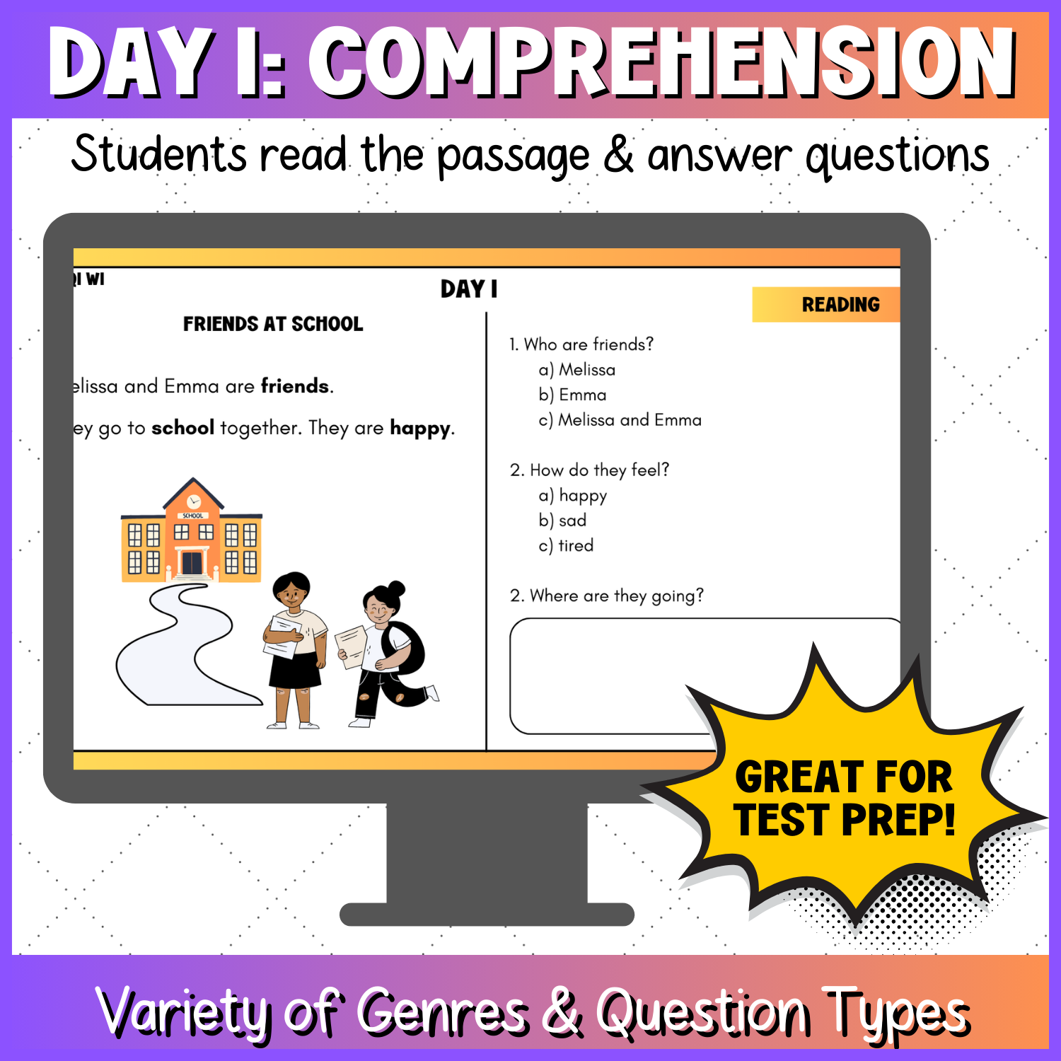Newcomer ESL Bell Ringers for Beginner Reading Comprehension Activities ...