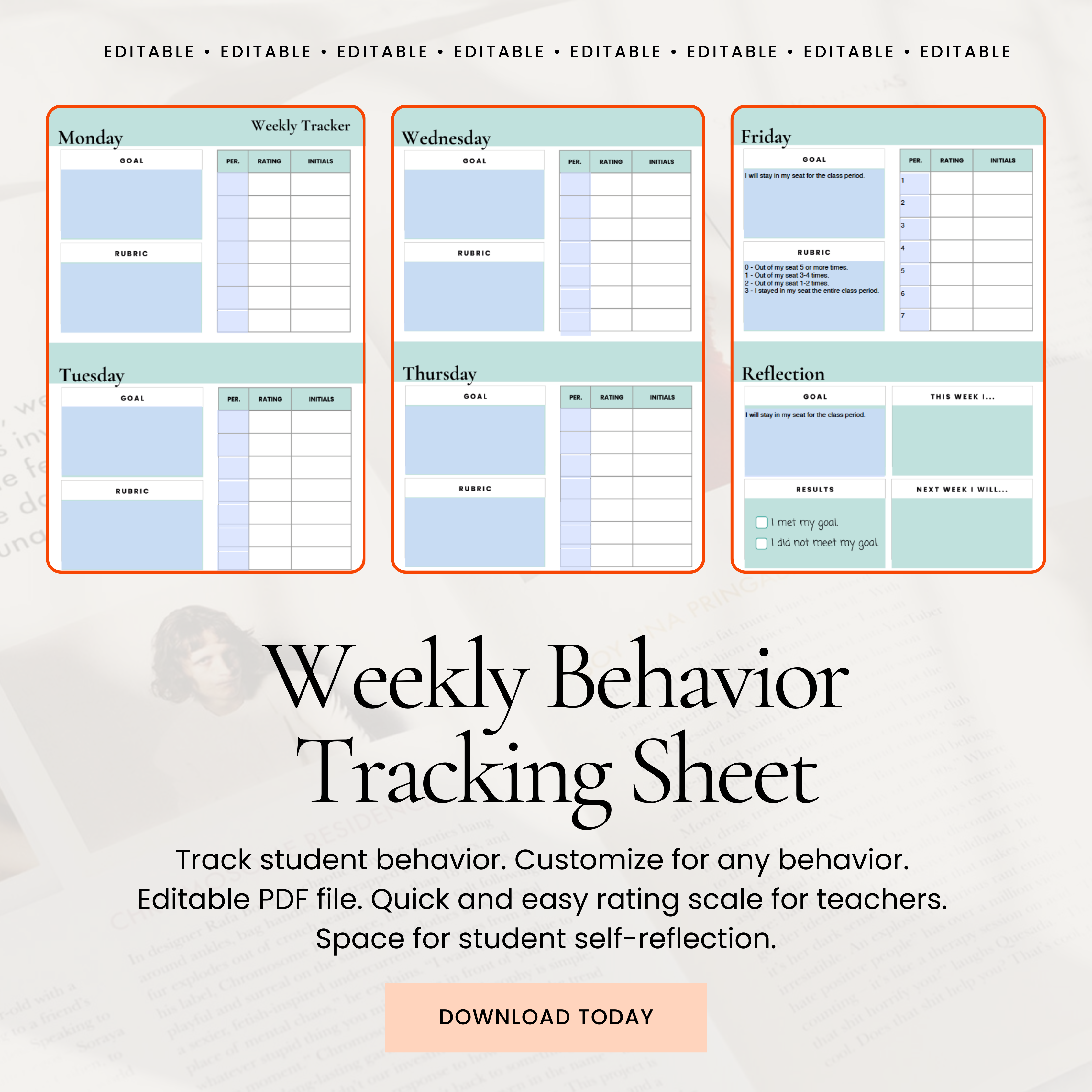 Editable Weekly Behavior Tracker for Students - Classful