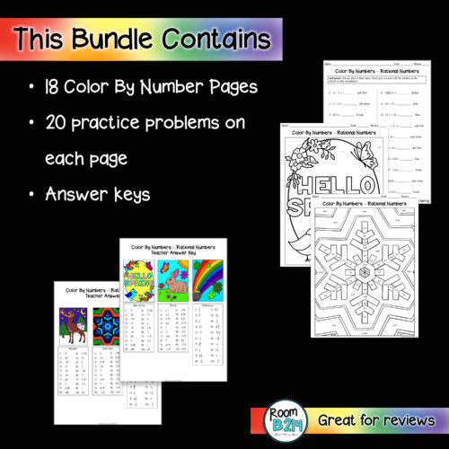 Rational Numbers Color By Number Bundle TEKS 7.3A - Classful