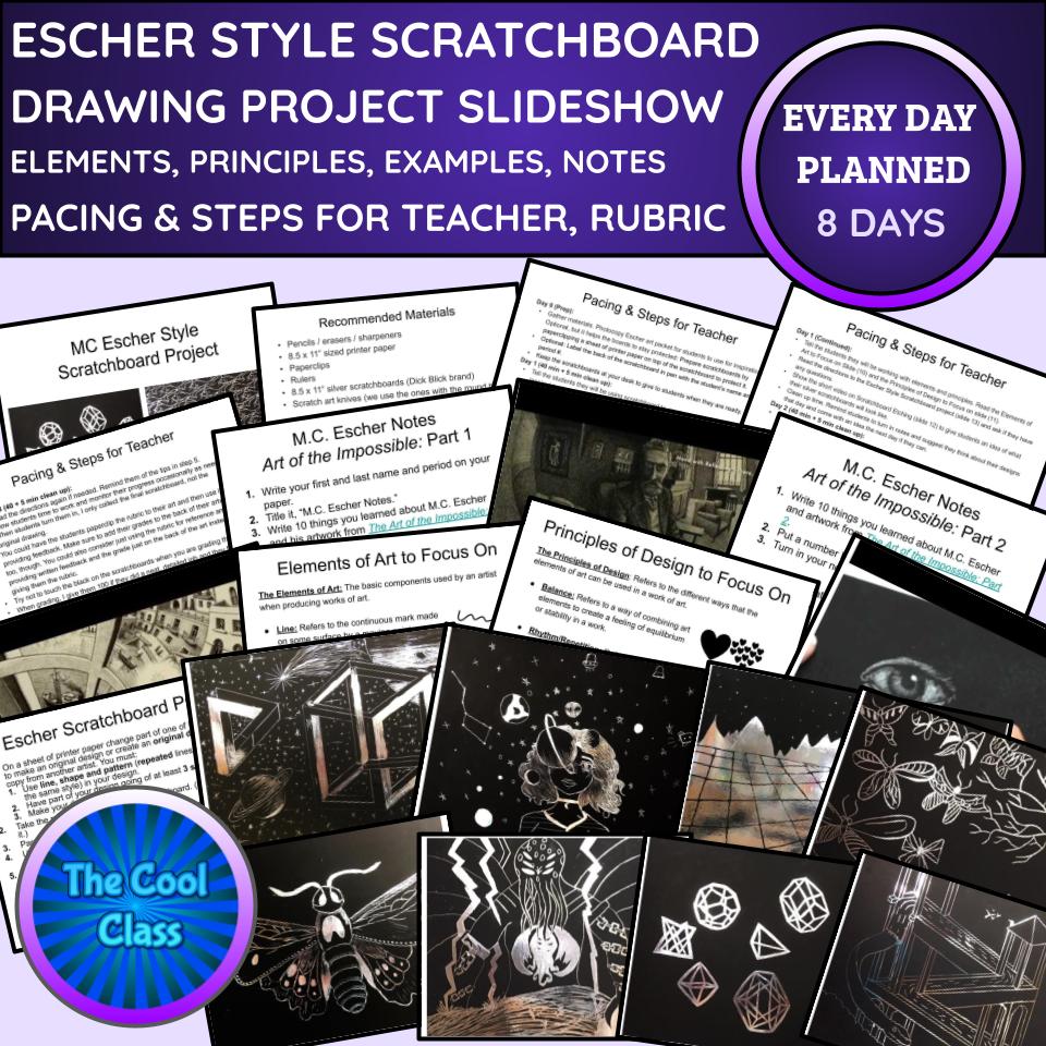 Escher Style Scratchboard Art Project Directions Slideshow + Handout ...