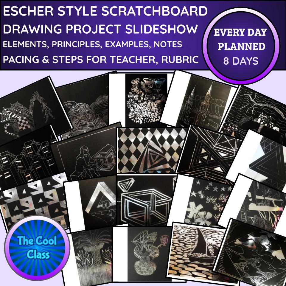 Escher Style Scratchboard Art Project Directions Slideshow + Handout ...