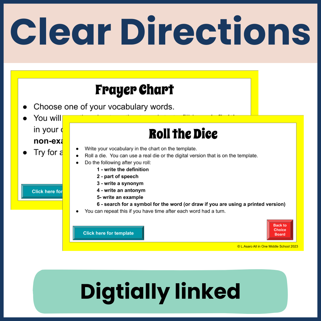 Fun ELA Vocabulary Activities | Middle School | Vocabulary Choice Board ...