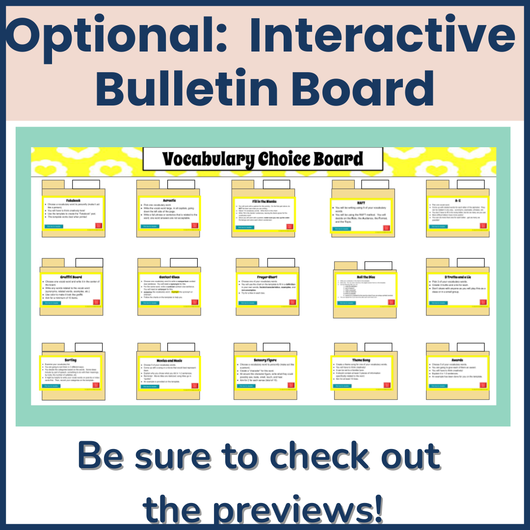 Fun ELA Vocabulary Activities | Middle School | Vocabulary Choice Board ...