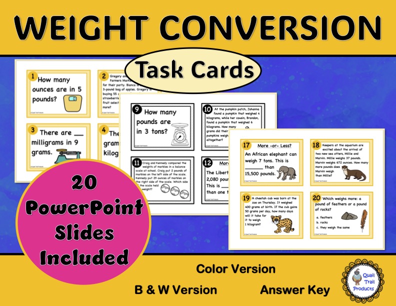 Converting Units of Weight Task Cards and Power Point Slides - Classful