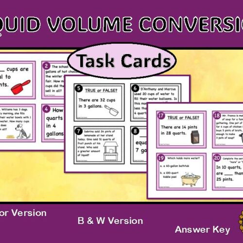 Converting Units of Liquid Volume Task Cards - Classful