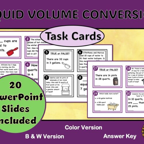 Converting Units of Liquid Volume Task Cards and Power Point Slides ...