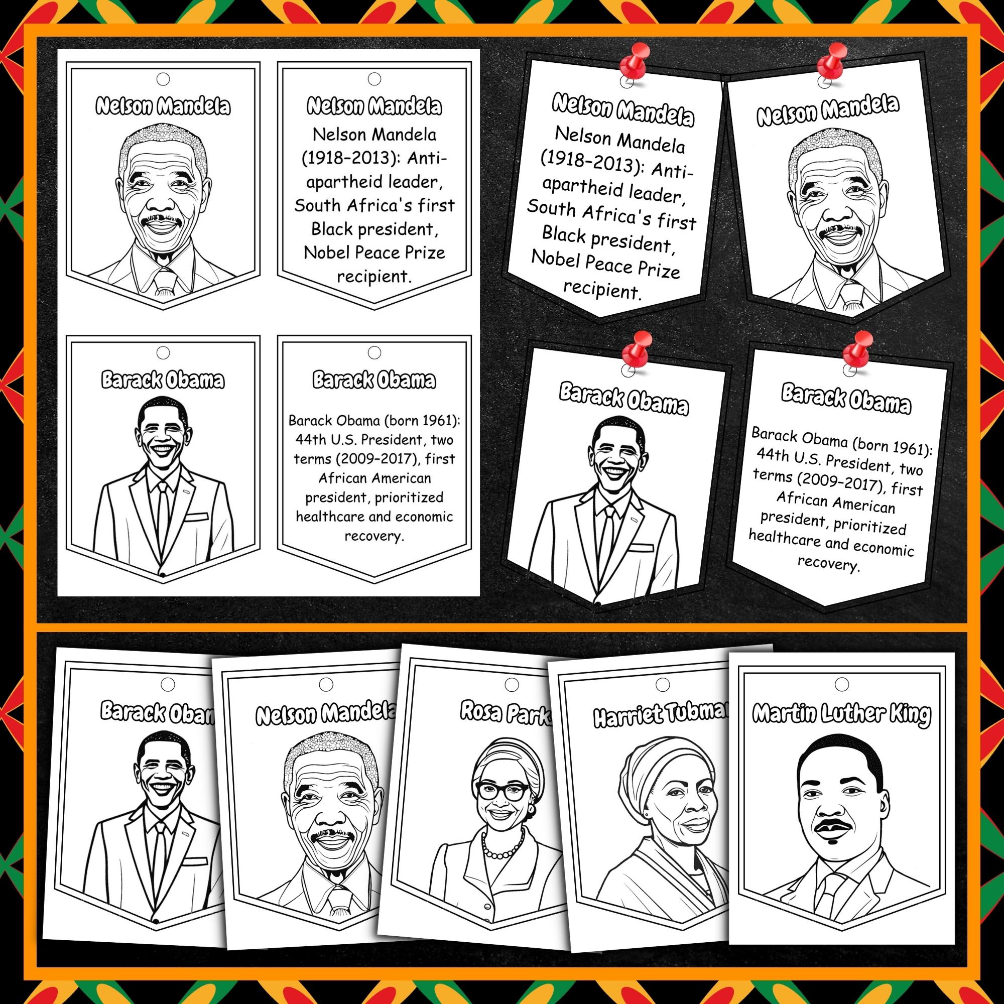Black history month bulletin board | 46 Black Heroes Coloring Biography ...