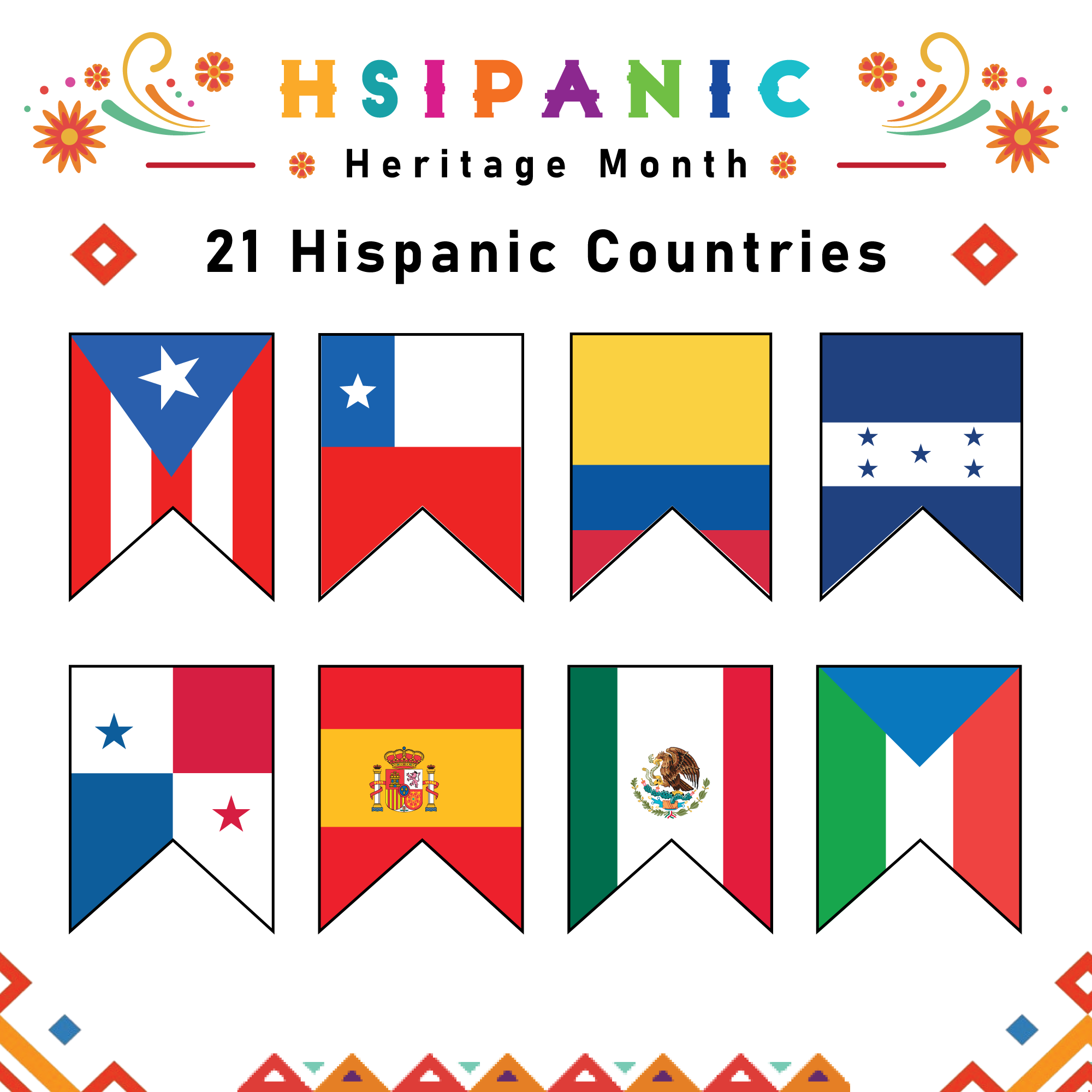 Spanish Speaking Countries Flags Banners Set | Hispanic Heritage Month ...