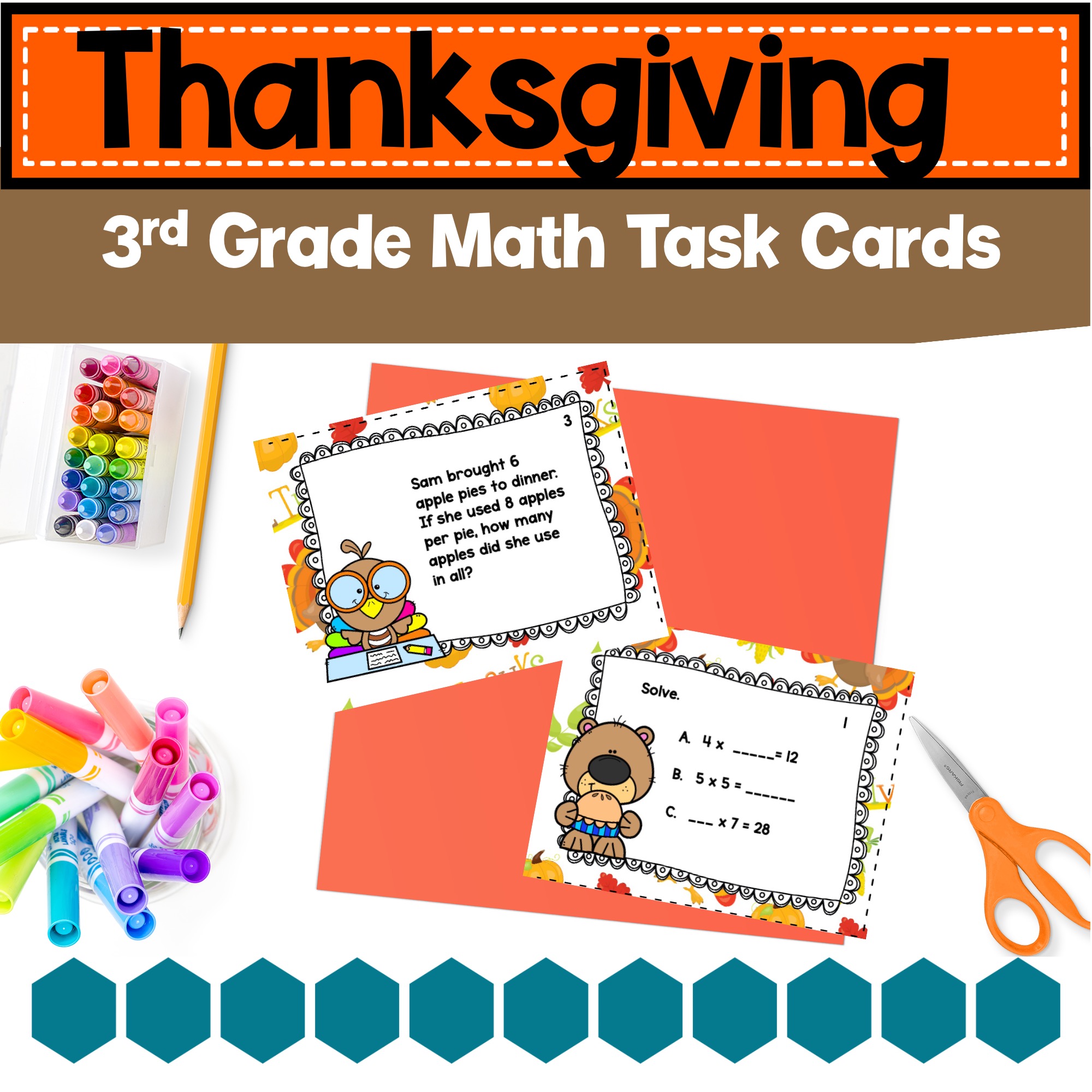 Thanksgiving Math Task Cards 3rd grade Basic Operations Word Problems ...