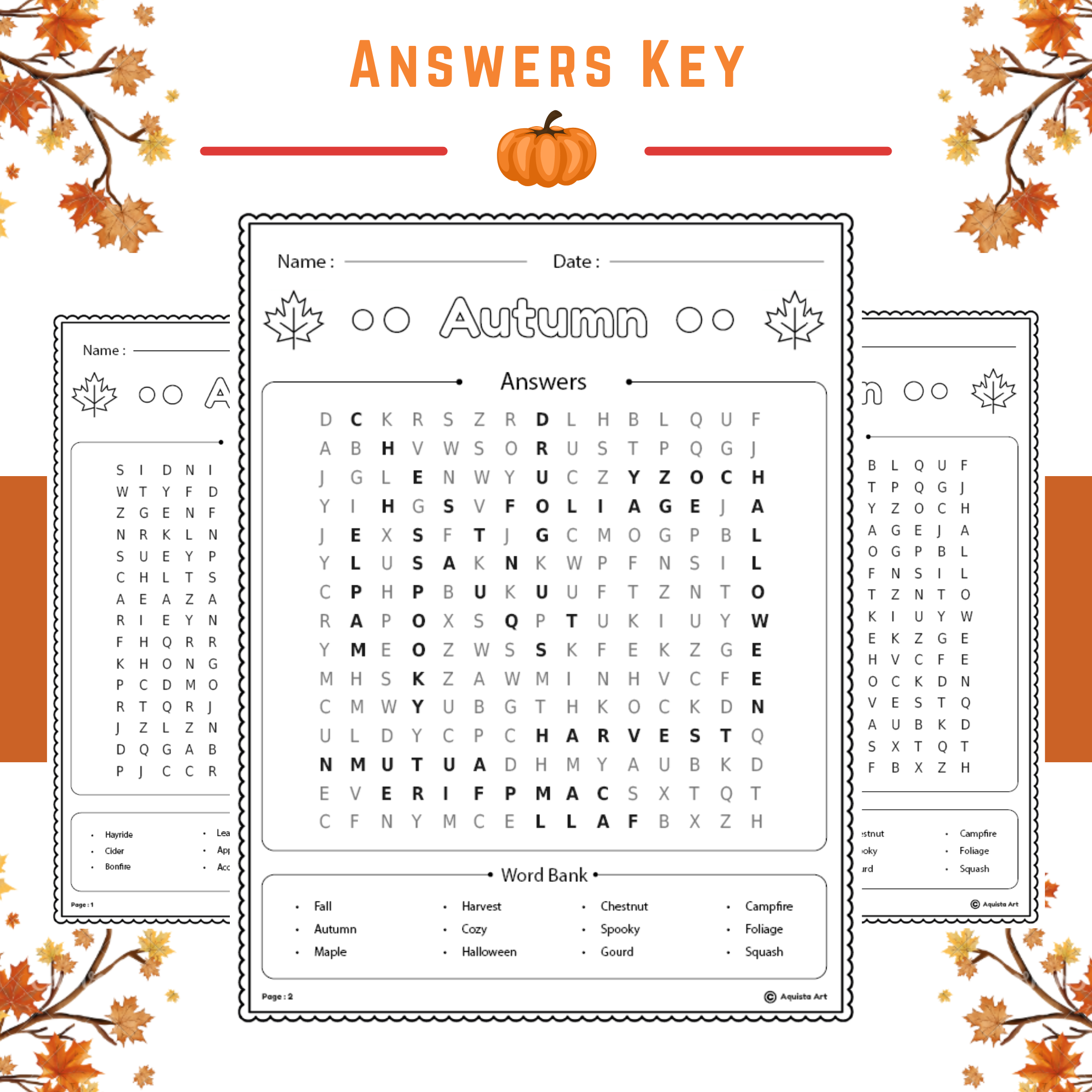 Autumn Word Search Puzzle Worksheets- Engaging Fall Vocabulary Activity ...