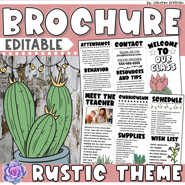 Back to School Meet the Teacher Open House Rustic Theme Brochure ...