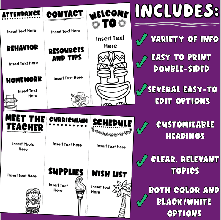 Back to School Meet the Teacher Open House Tropical Luau Theme Brochure ...