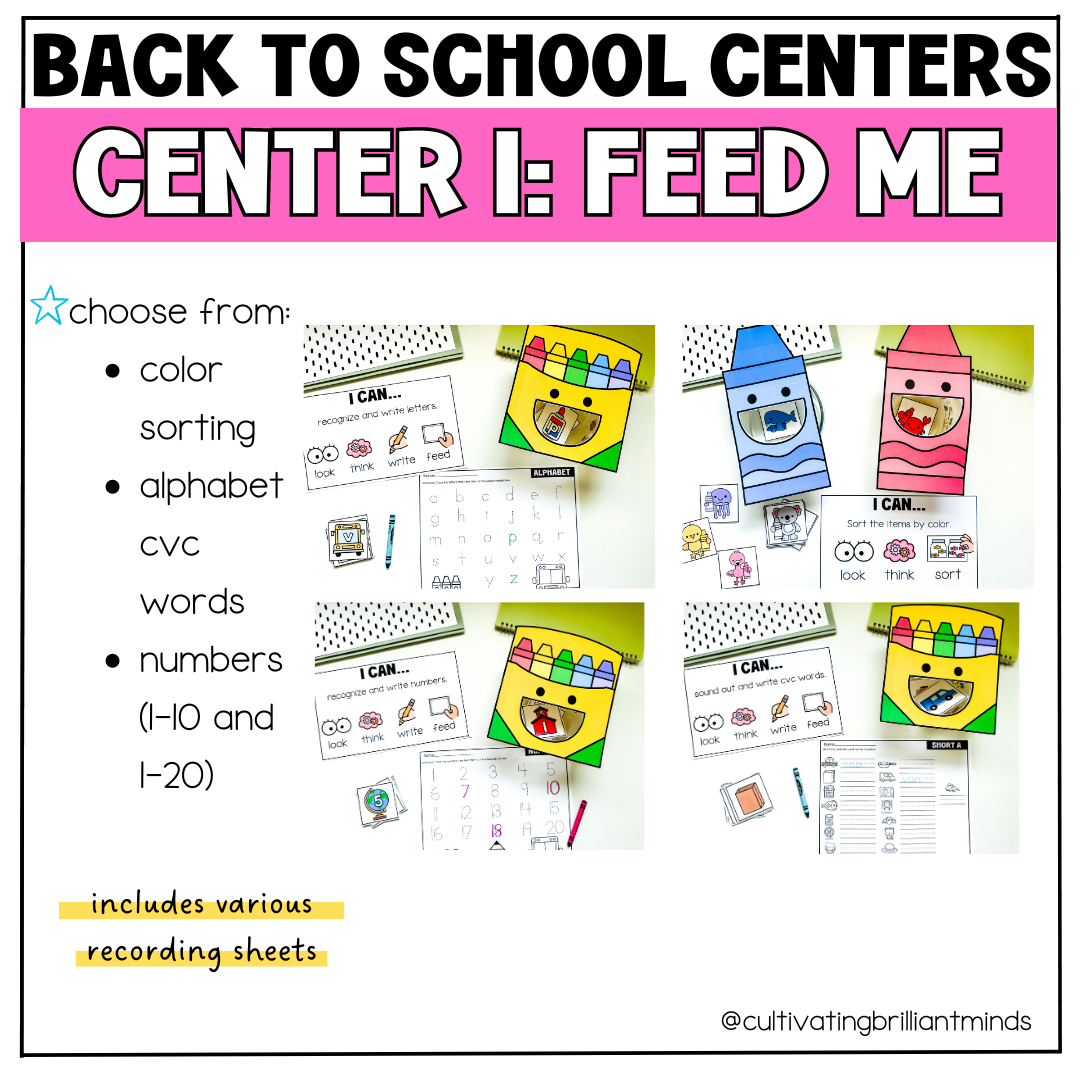 Back to School Phonics and Math Centers | Kindergarten and First Grade ...