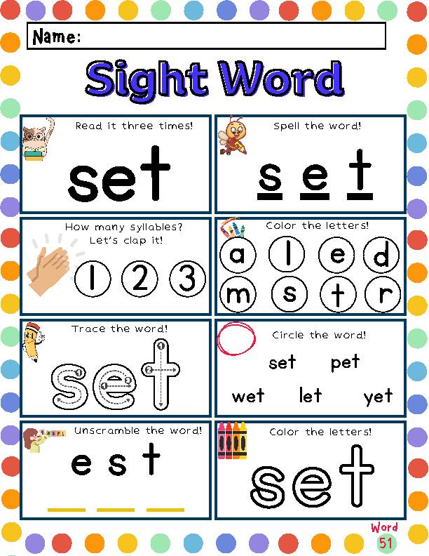 Sight Words Set Sight Word Worksheets,Sight Word Sentences, Preschool Sight Words Set Worksheets,Kindergarten Sight for Kindergarten Sight Words Free Printable Worksheets