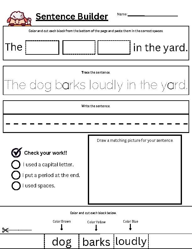 Sentence Builder For Kids Worksheet Set, Sentence Worksheets, Sentence ...