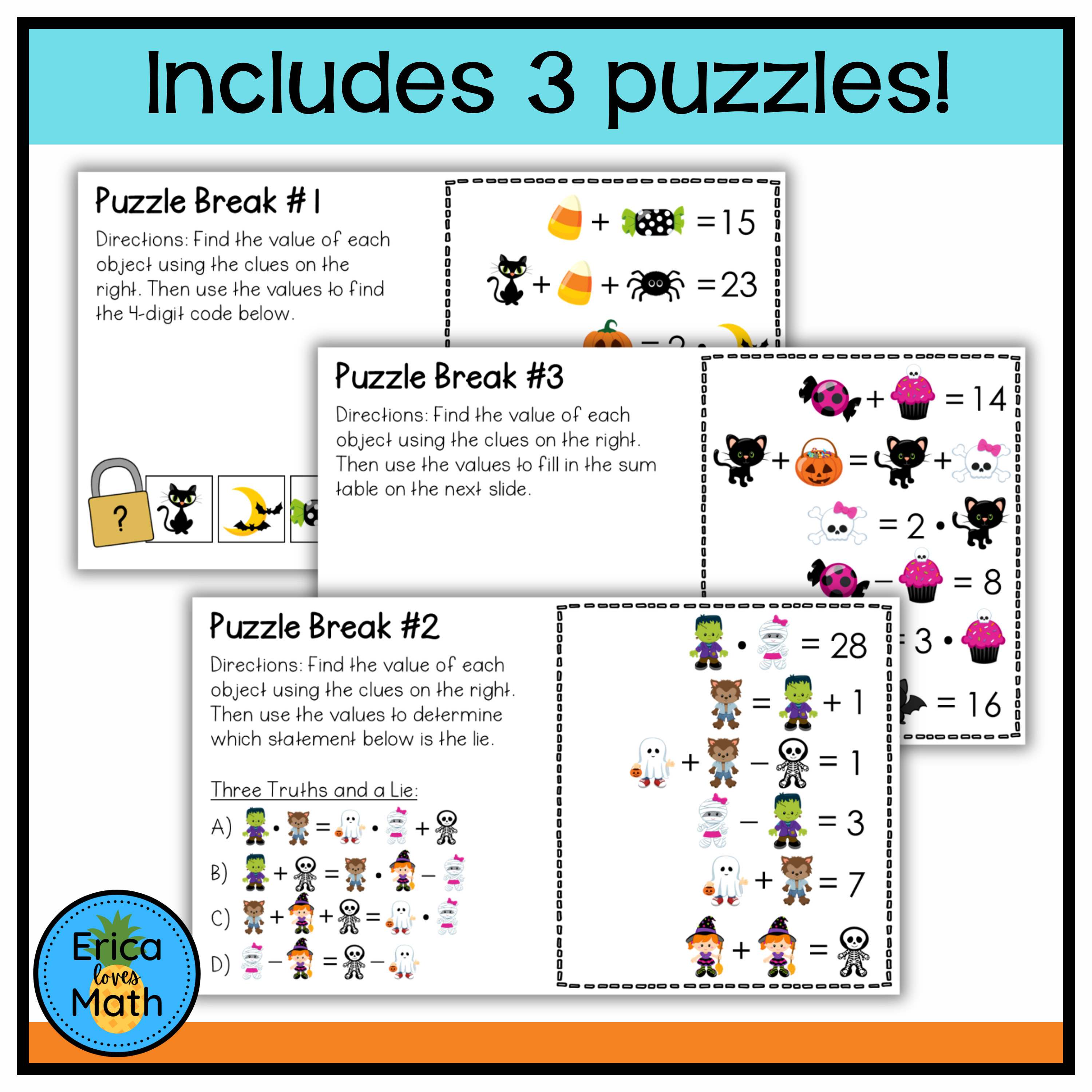 Math Logic Puzzle Activity for Halloween Brain Break - Classful